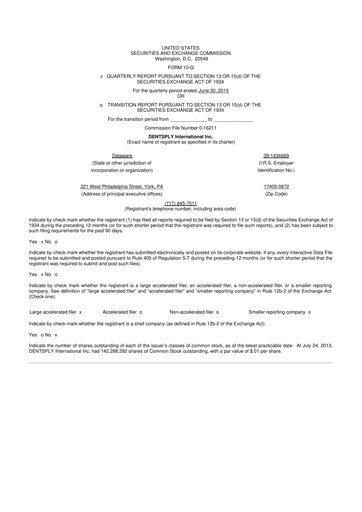 Miniature Dentsply Sirona
 10-Q Rapport trimestriel 2013 