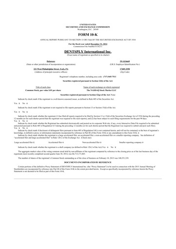 Thumbnail Dentsply Sirona
 10-K Annual Report 2014