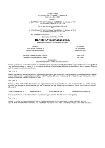 Miniature Dentsply Sirona
 10-Q Rapport trimestriel 2015 