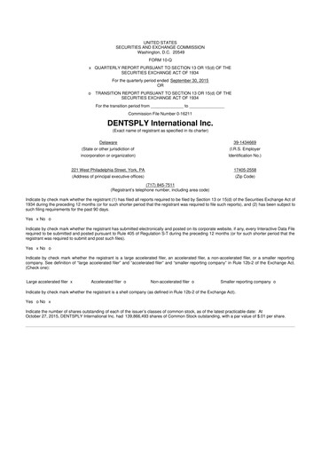 Miniature Dentsply Sirona
 10-Q Rapport trimestriel 2015 