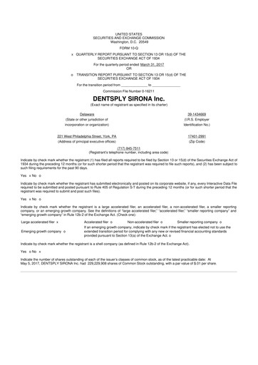 Miniature Dentsply Sirona
 10-Q Rapport trimestriel 2017 