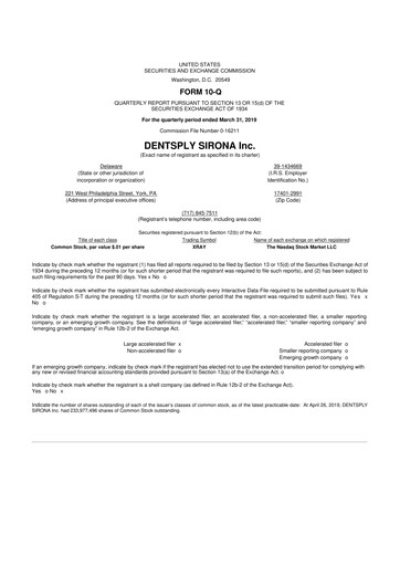 Miniature Dentsply Sirona
 10-Q Rapport trimestriel 2019 