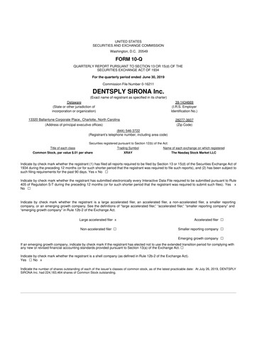 Miniature Dentsply Sirona
 10-Q Rapport trimestriel 2019 