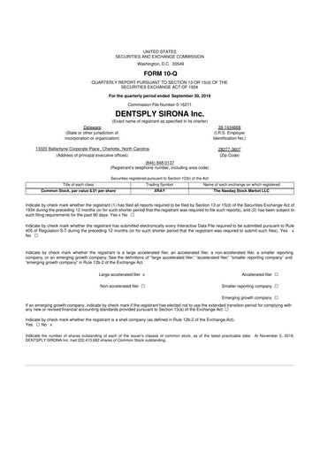 Miniature Dentsply Sirona
 10-Q Rapport trimestriel 2019 