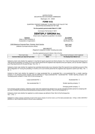 Miniature Dentsply Sirona
 10-Q Rapport trimestriel 2020 