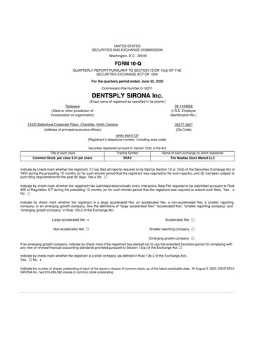 Miniature Dentsply Sirona
 10-Q Rapport trimestriel 2020 