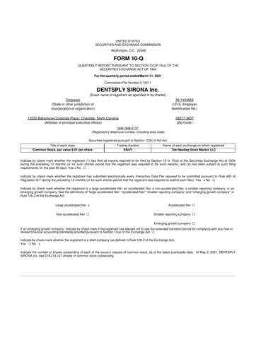 Miniature Dentsply Sirona
 10-Q Rapport trimestriel 2021 