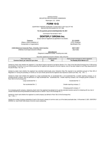 Miniature Dentsply Sirona
 10-Q Rapport trimestriel 2021 