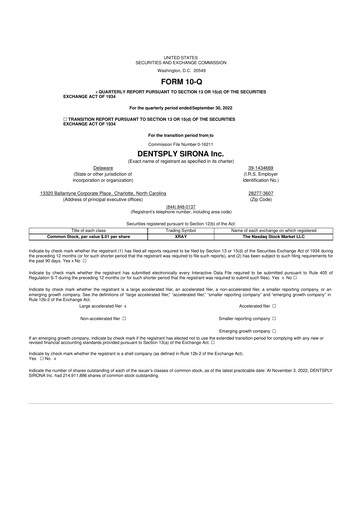 Miniature Dentsply Sirona
 10-Q Rapport trimestriel 2022 
