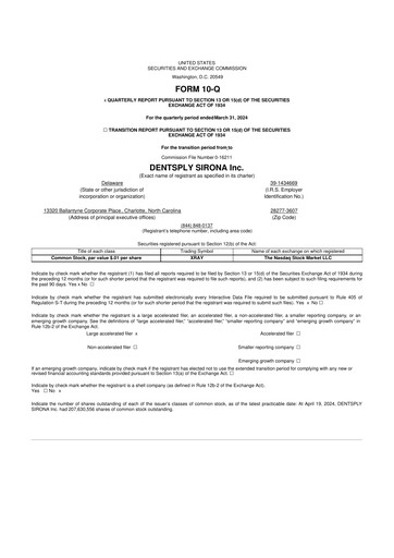 Miniature Dentsply Sirona
 10-Q Rapport trimestriel 2024 