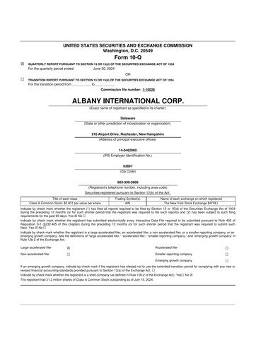 Thumbnail Albany International
 10-Q Quarterly Report FY2024 