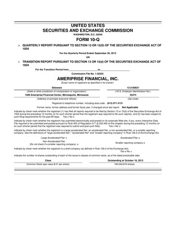 Thumbnail Ameriprise Financial
 10-Q Quarterly Report FY2013 