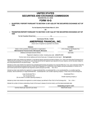 Thumbnail Ameriprise Financial
 10-Q Quarterly Report FY2014 