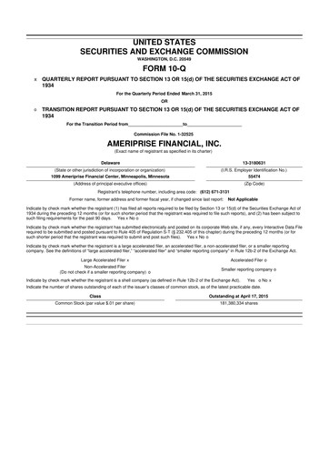 Thumbnail Ameriprise Financial
 10-Q Quarterly Report FY2015 