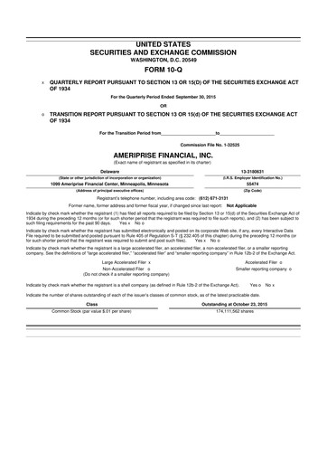 Thumbnail Ameriprise Financial
 10-Q Quarterly Report FY2015 