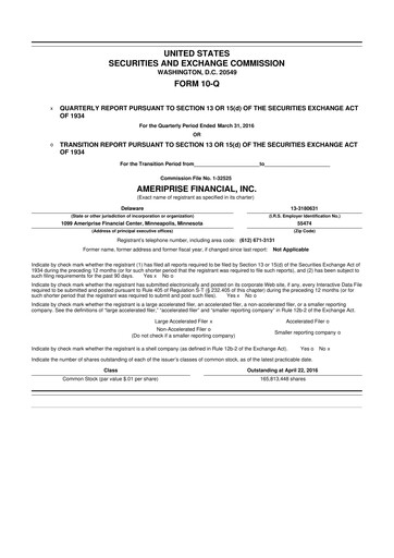 Thumbnail Ameriprise Financial
 10-Q Quarterly Report FY2016 