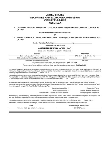 Thumbnail Ameriprise Financial
 10-Q Quarterly Report FY2017 