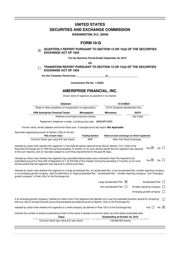 Thumbnail Ameriprise Financial
 10-Q Quarterly Report FY2019 