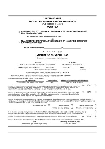 Thumbnail Ameriprise Financial
 10-Q Quarterly Report FY2020 