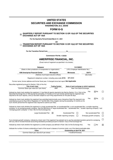 Thumbnail Ameriprise Financial
 10-Q Quarterly Report FY2021 