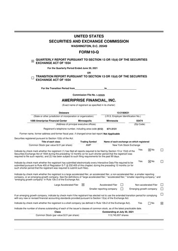 Thumbnail Ameriprise Financial
 10-Q Quarterly Report FY2021 
