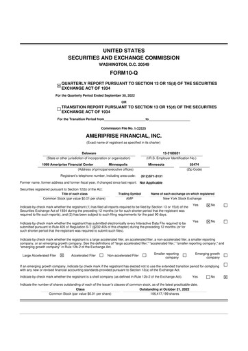 Thumbnail Ameriprise Financial
 10-Q Quarterly Report FY2022 