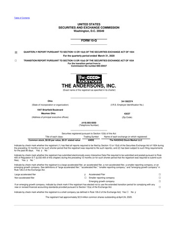 Vorschaubild The Andersons, Inc. 10-Q Quartalsbericht 2020 