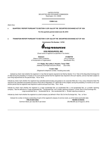 Thumbnail EOG Resources 10-Q Quarterly Report FY 