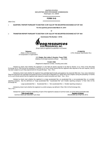 Thumbnail EOG Resources 10-Q Quarterly Report FY 