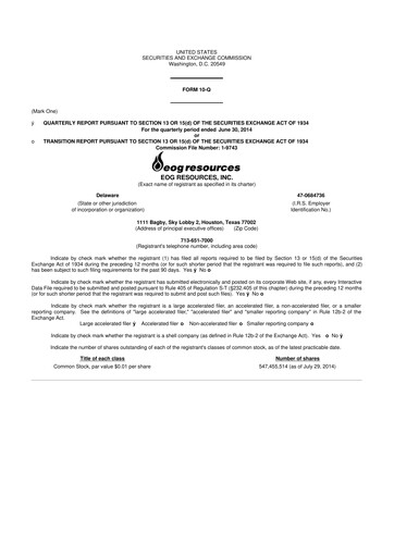 Thumbnail EOG Resources 10-Q Quarterly Report FY 