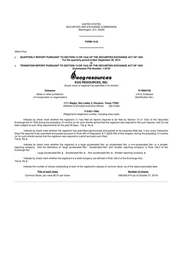 Thumbnail EOG Resources 10-Q Quarterly Report FY 