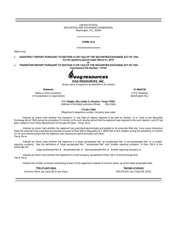 Thumbnail EOG Resources 10-Q Quarterly Report FY 