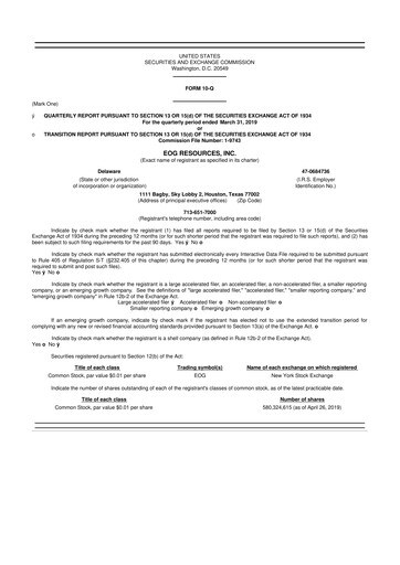 Thumbnail EOG Resources 10-Q Quarterly Report FY 
