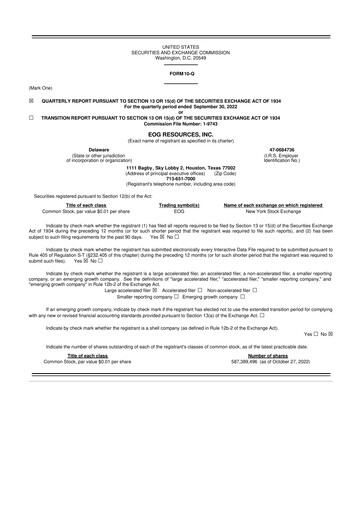 Thumbnail EOG Resources 10-Q Quarterly Report FY2022 