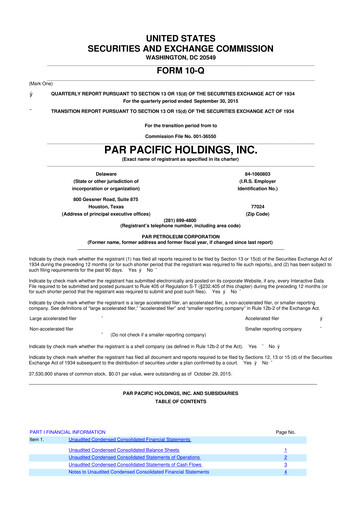 Miniature Par Pacific Holdings 10-Q Rapport trimestriel  