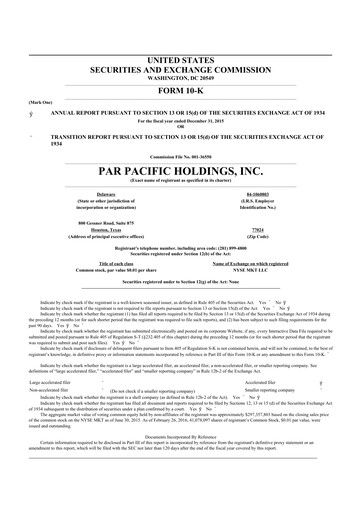Thumbnail Par Pacific Holdings 10-K Annual Report 2015