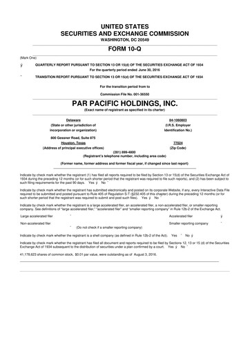 Miniature Par Pacific Holdings 10-Q Rapport trimestriel  