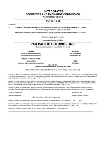 Miniature Par Pacific Holdings 10-Q Rapport trimestriel  