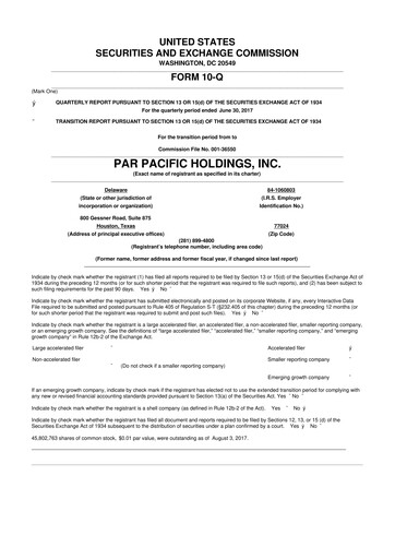 Miniature Par Pacific Holdings 10-Q Rapport trimestriel  