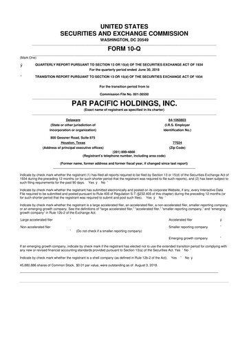 Miniature Par Pacific Holdings 10-Q Rapport trimestriel  