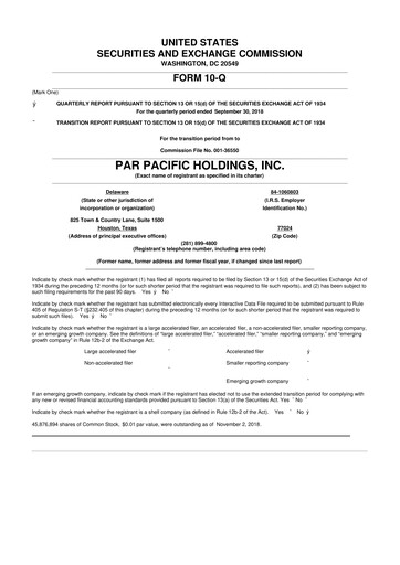 Miniature Par Pacific Holdings 10-Q Rapport trimestriel  