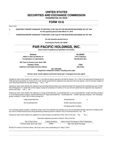 Miniature Par Pacific Holdings 10-Q Rapport trimestriel  