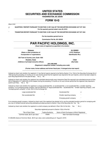 Miniature Par Pacific Holdings 10-Q Rapport trimestriel  