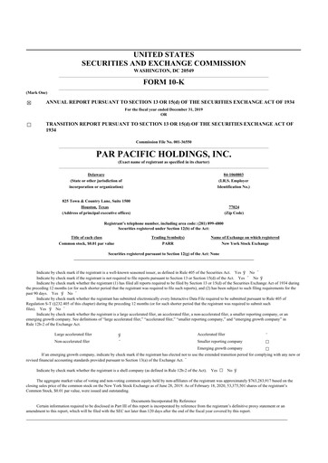 Thumbnail Par Pacific Holdings 10-K Annual Report 2019