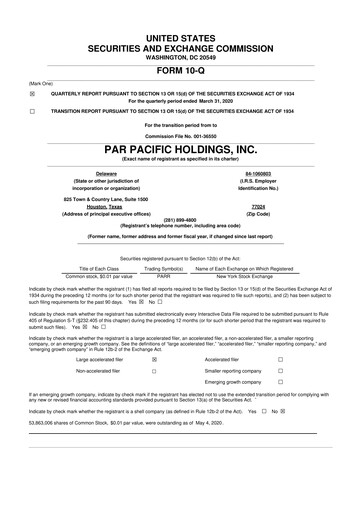Miniature Par Pacific Holdings 10-Q Rapport trimestriel  