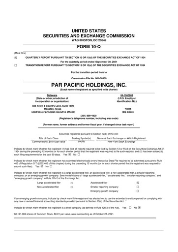 Miniature Par Pacific Holdings 10-Q Rapport trimestriel  