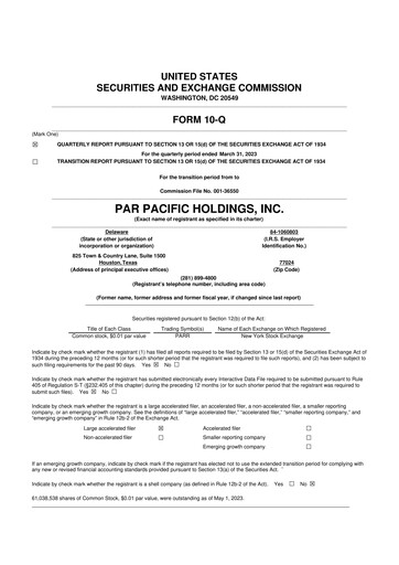 Miniature Par Pacific Holdings 10-Q Rapport trimestriel  