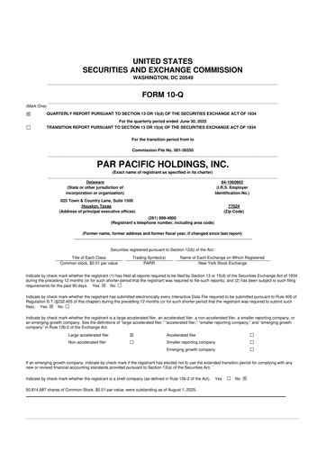 Miniature Par Pacific Holdings 10-Q Rapport trimestriel  