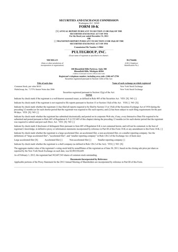 Thumbnail PulteGroup 10-K Annual Report 2011