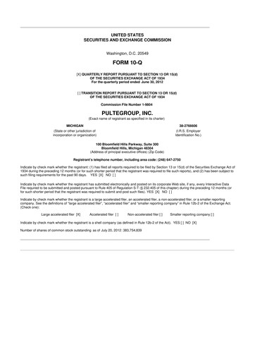 Thumbnail PulteGroup 10-Q Quarterly Report FY2012 